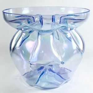 Iridescent light blue glass sack vase